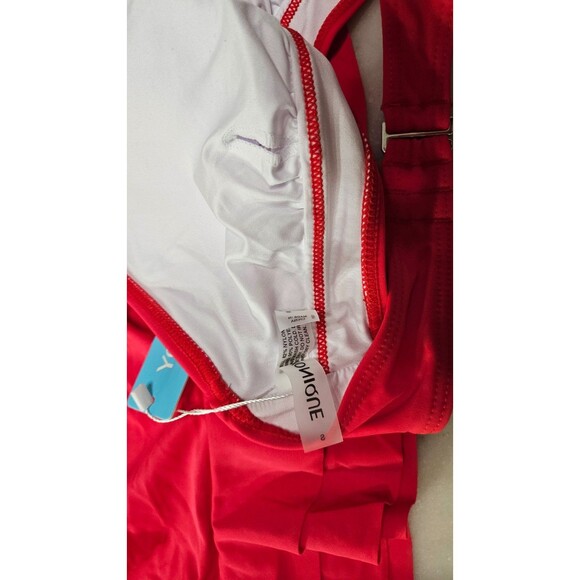 NWT Yonique Red Two Piece Swimsuit Halter Women's Bikini with Skirt Size S - Picture 4 of 6